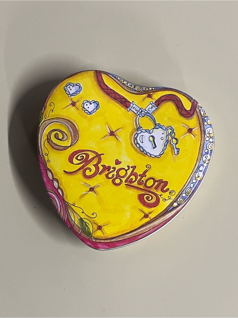Vintage Brighton Jewelry Empty Heart Shaped Multi Color Tin
